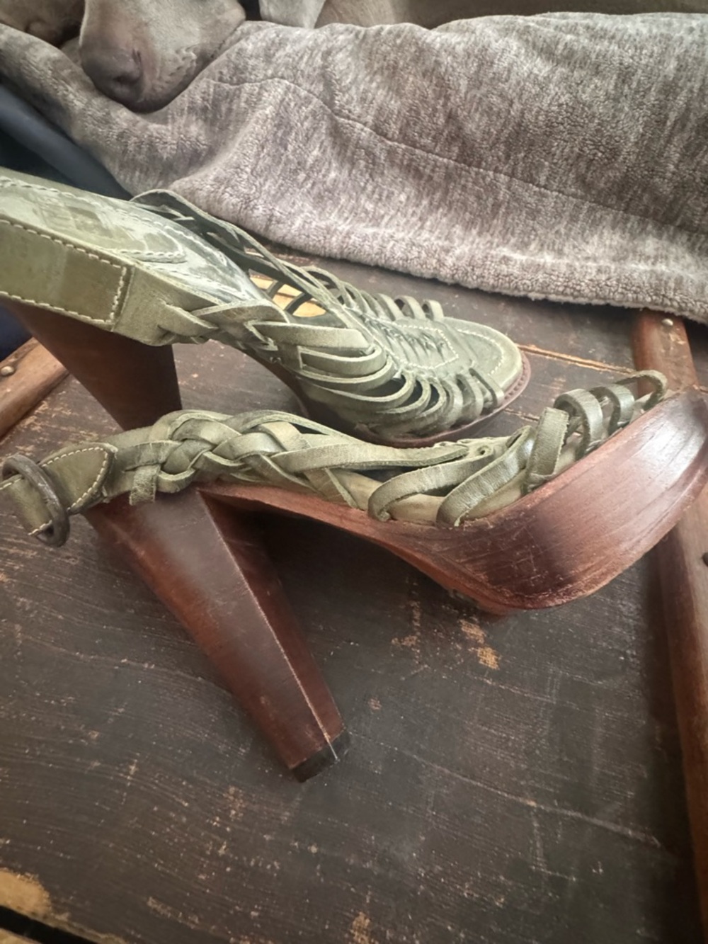Frye Olive Green Braided Leather Sandals